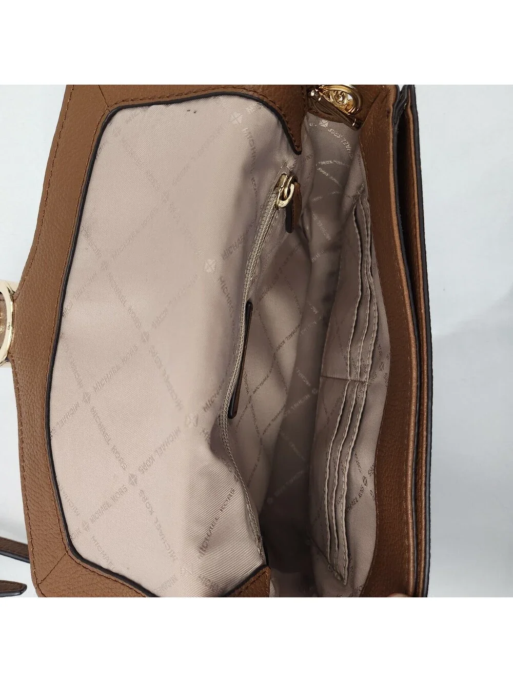 Michael Kors Fulton Small Brown Pebbled Leather Crossbody Logo Purse Bag